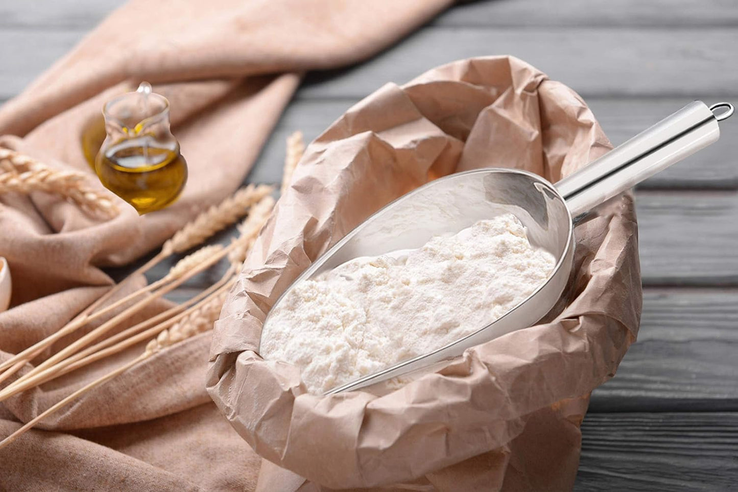 P&P CHEF Food Ice Scoop, Stainless Steel Scoop, Metal Candy Popcorn Flour Utility Scooper for Wedding Party Bar Kitchen Bath, Heavy Duty & Dishwasher Safe, (12oz, 1Pc)