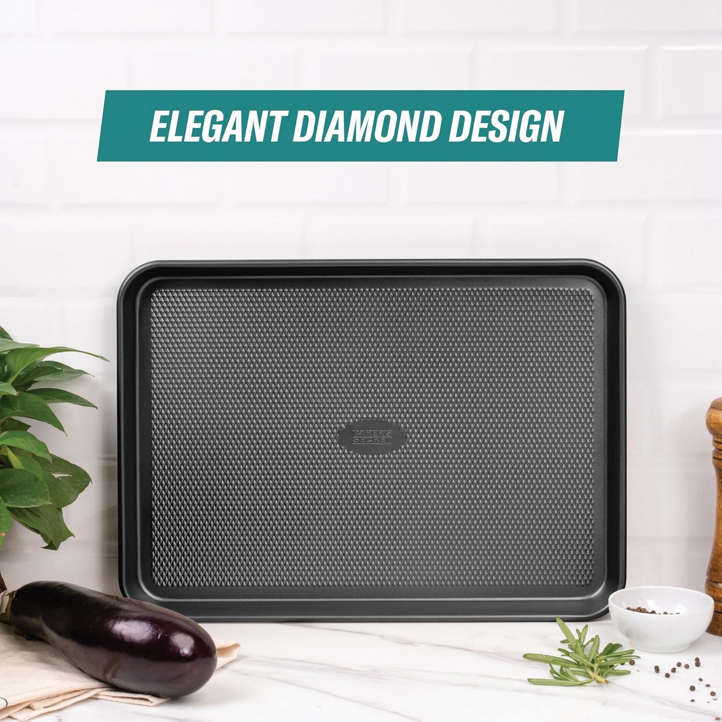 Baker's Secret Baking Sheet Pan Set, 3x Cookie Sheets for Oven, Diamond Texture Premium Air Flow Circulation, Set of 3 Baking Trays, Extra Thick 0.6mm with Diamond Base PFOA, PFOS, PTFE and PFAS free