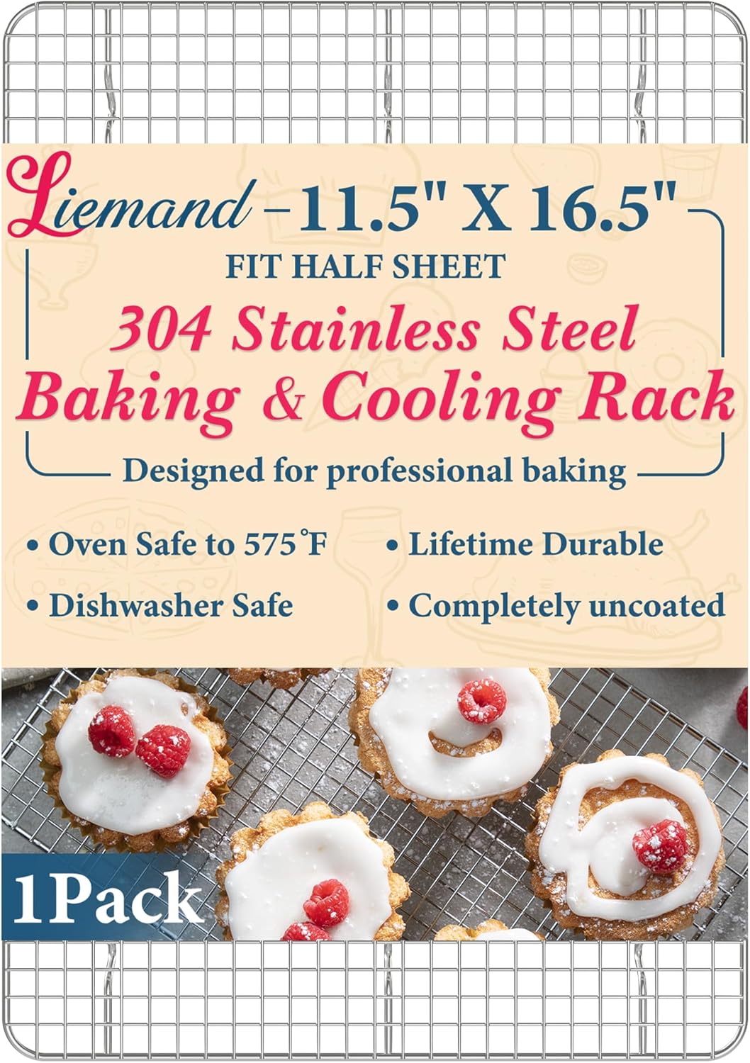 Cooling Racks for Cooking and Baking-11.5"x16.5" Oven Safe Premium Stainless Steel Heavy Duty Baking Rack Tight-Wire, Fits Half Sheet Pan for Roasting & Grilling & Cooking-1 Pack