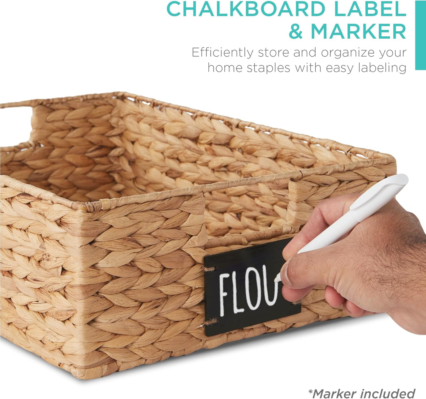 Best Choice Products Set of 4 16x12in Large Water Hyacinth Pantry Baskets, Woven Organizers w/Chalkboard Label, Chalk Marker - Natural