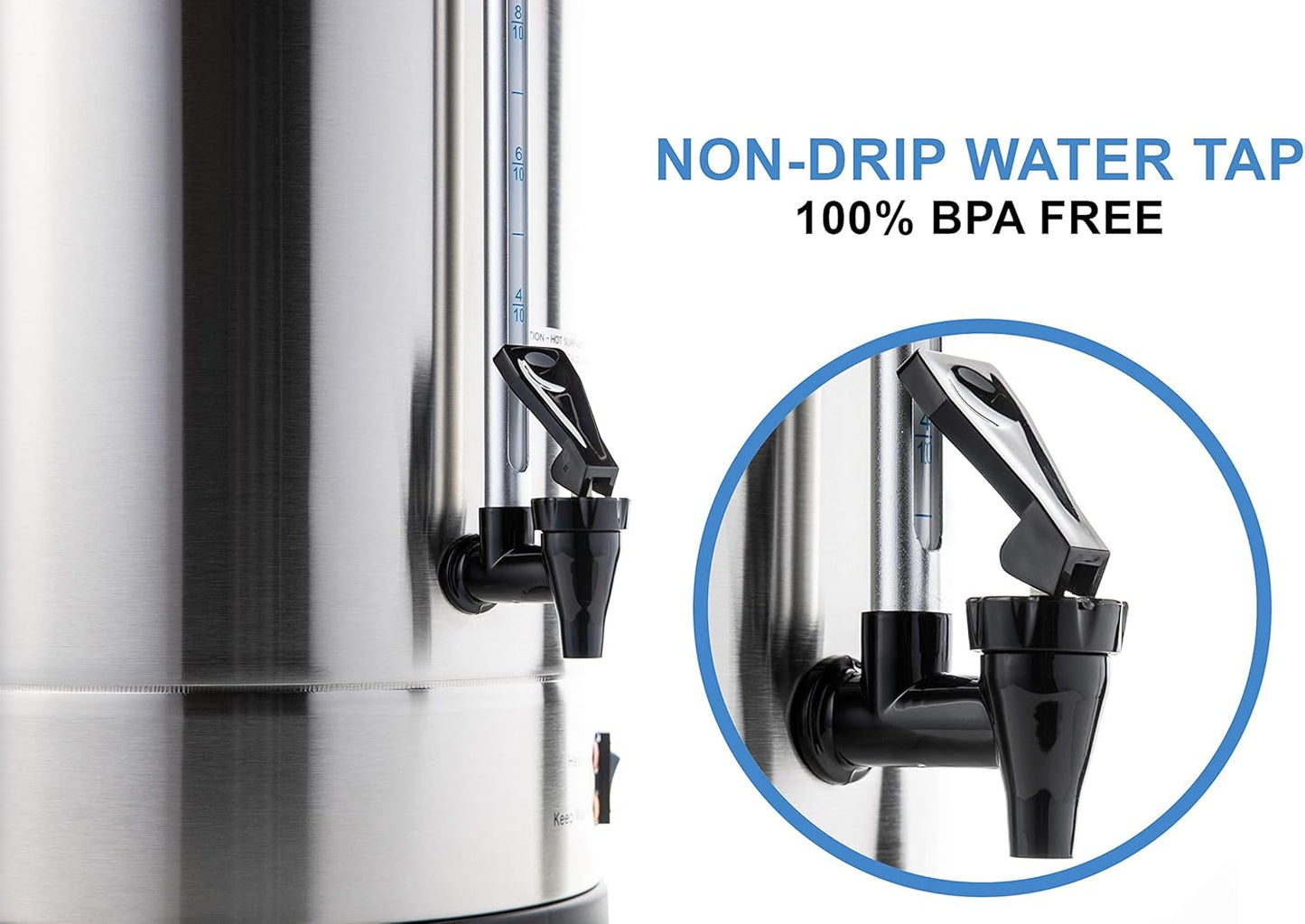 SYBO SR-CP-50B Commercial Grade Stainless Steel Percolate Coffee Maker Hot Water Urn for Catering, 50-Cup 8 L, Metallic