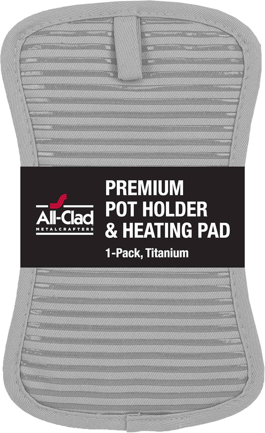 All-Clad Premium Pot Holder & Hot Pad: Heat Resistant to 500 Degrees - 100% Cotton, 10"x6.25" Hot Pad for Kitchen and Barbeque, (1-Pack), Titanium