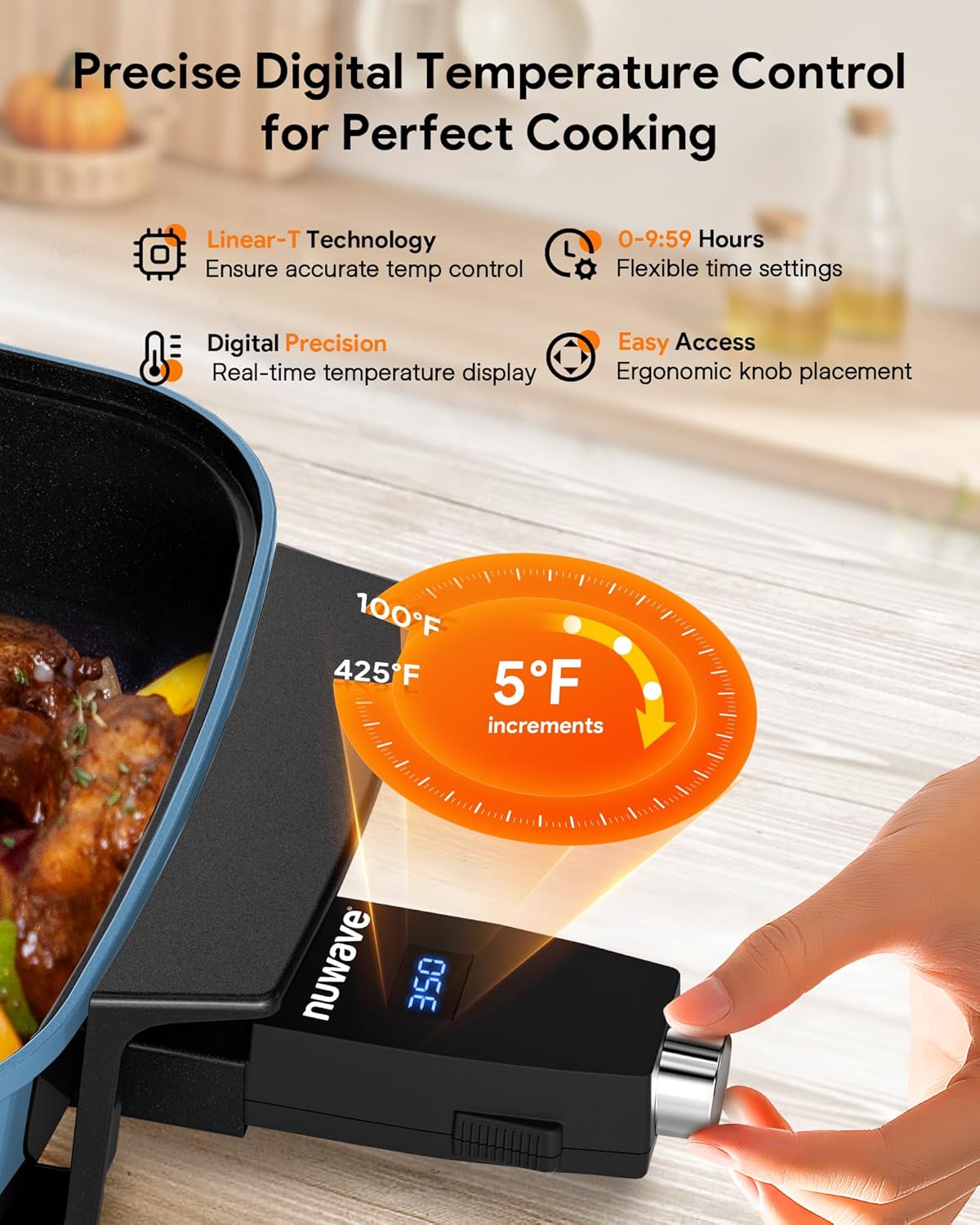 Nuwave Medley XL Digital Electric Skillet, Family Size Griddle w/Glass Lid, 2025 New & Improved Precision Heating, 100°-425°F, PFAS Free G11 Nonstick Ceramic Coating, Portable Hot Plate, 7qt Capacity