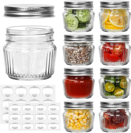 Cehomi Small Glass Mason Jars with Lids - 4 oz Vintage Canning Jars, Pickling Jars for Jelly, Jam, Honey, Pickles, Spice, Essential Preserver for Home Storage and Gifting 8 Pack