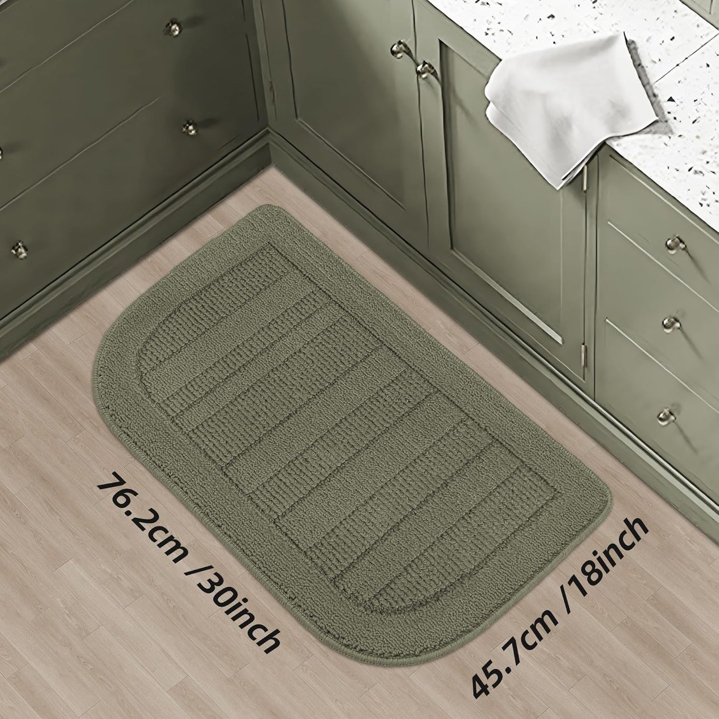 BEQHAUSE 30x18 Inch Kitchen Rug Mat Durable Kitchen Rugs Non-Slip Washable Absorbent Kitchen Mats for Floor Dirt-Resistant Semicircular Kitchen Mat (Green)
