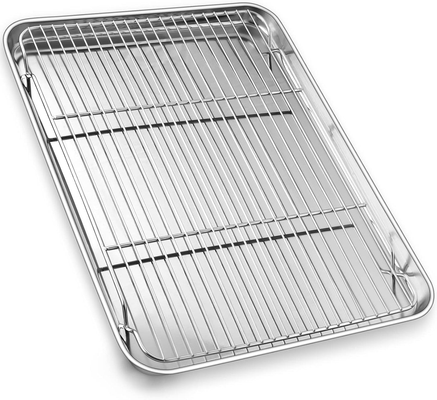 P&P CHEF 17.5 Inch Baking Sheet Pan with Rack Set, Stainless Steel Cookie Sheet Pan Tray with Cooling Rack for Oven Use, Cooking Roasting, Non Toxic & Dishwasher Safe, Heavy Duty