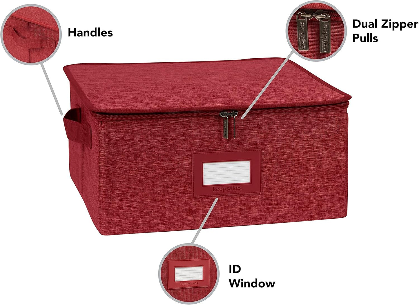 Covermates Keepsakes Dish Storage Box - Stackable, Reinforced Handles, China Storage, Red Heather