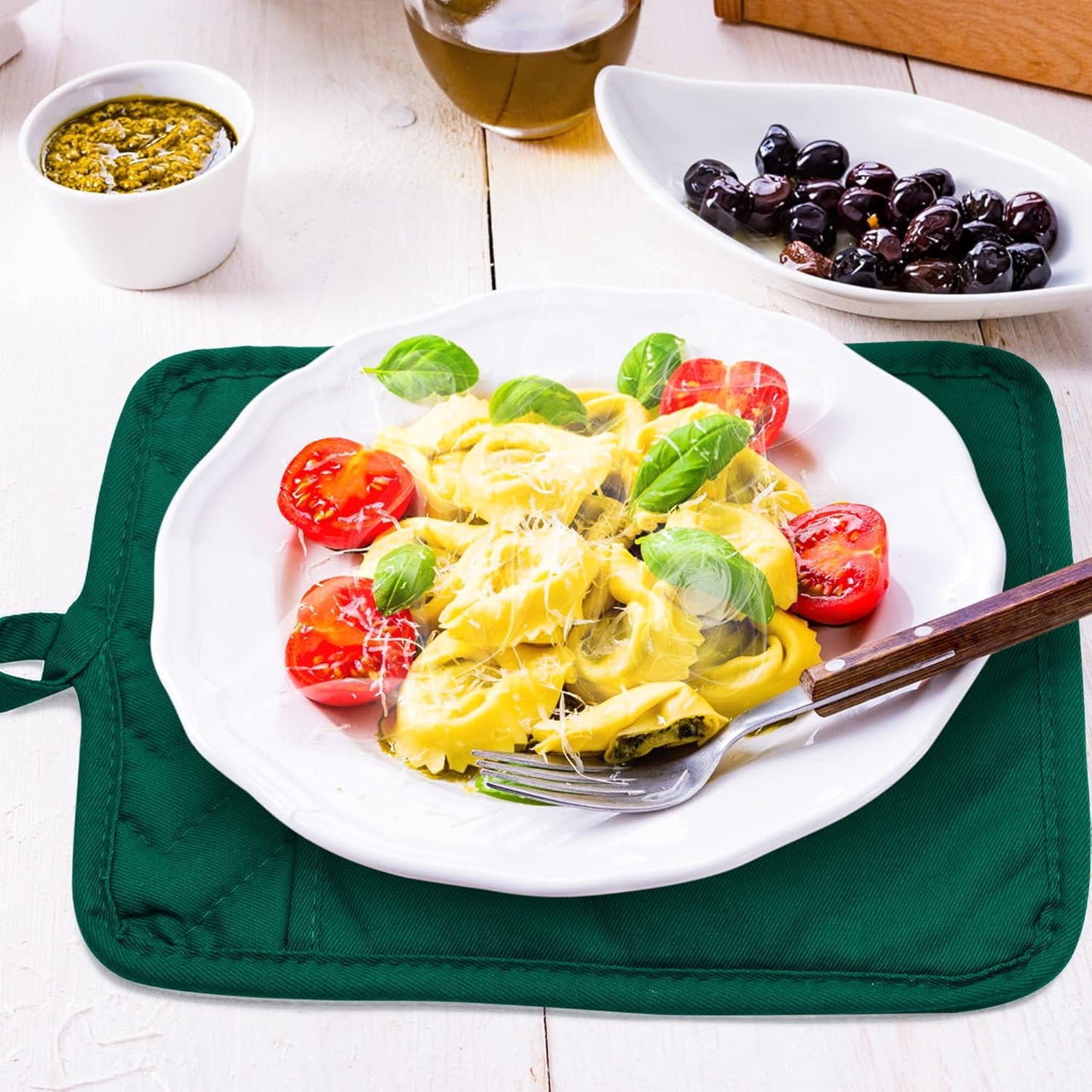 GROBRO7 5Pack Pocket Pot Holders Cotton Heat Resistant Potholder Multipurpose Hot Pads Machine Washable Oven Mitts Heat Pads for Daily Kitchen Baking and Cooking 8.9 x 6.9 in Dark Green