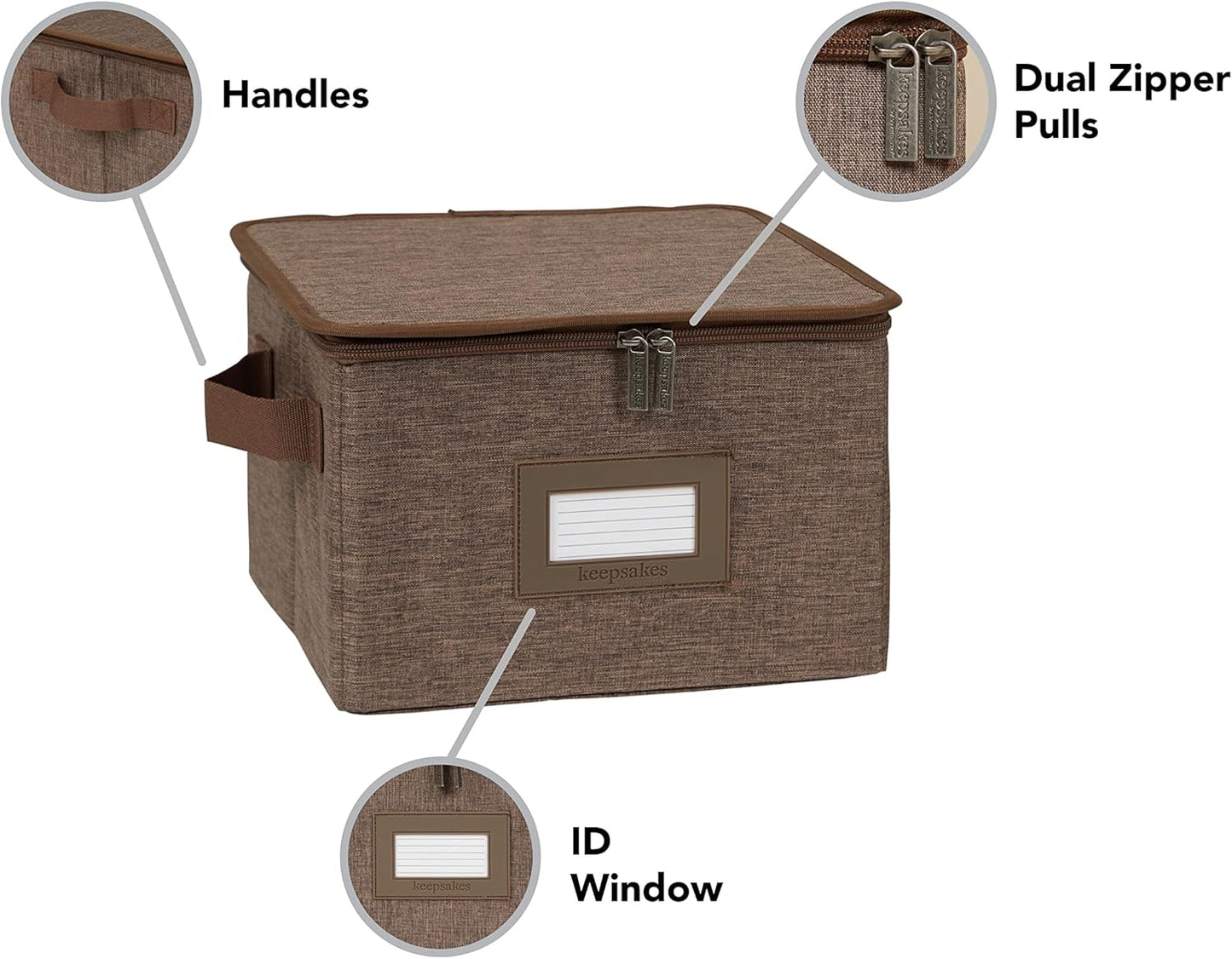 Covermates Keepsakes Dish Storage Box - Stackable, Reinforced Handles, China Storage, Brown Heather