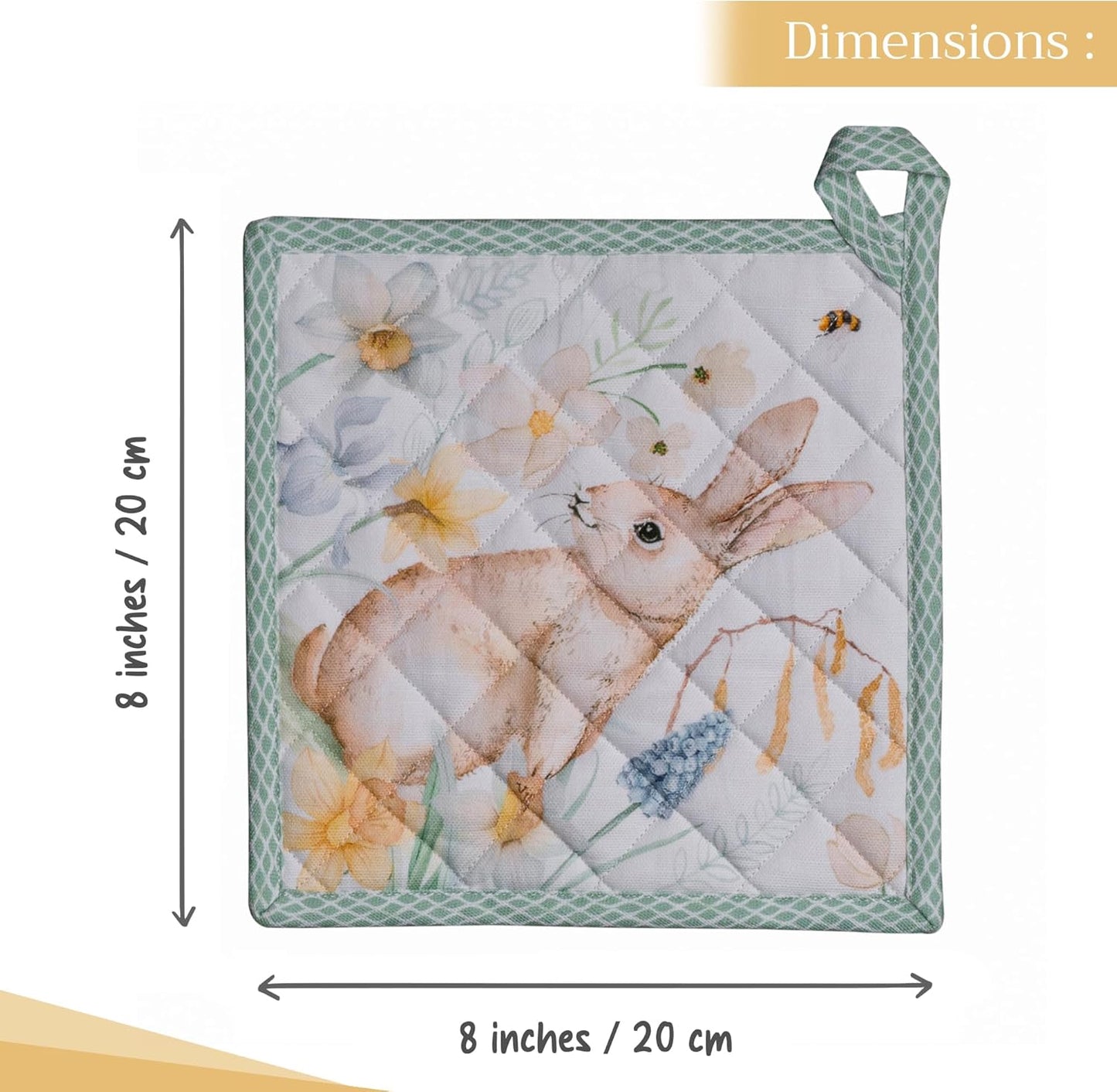 Maison d' Hermine Pot Holders 100% Cotton Heat Resistant Potholders 8" x 8" Hot Pads with Loop BBQ, Cooking, Baking, Grilling, Kitchen, Handling Hot Pans Spring/Summer (Pack of 1, Easter Dew)