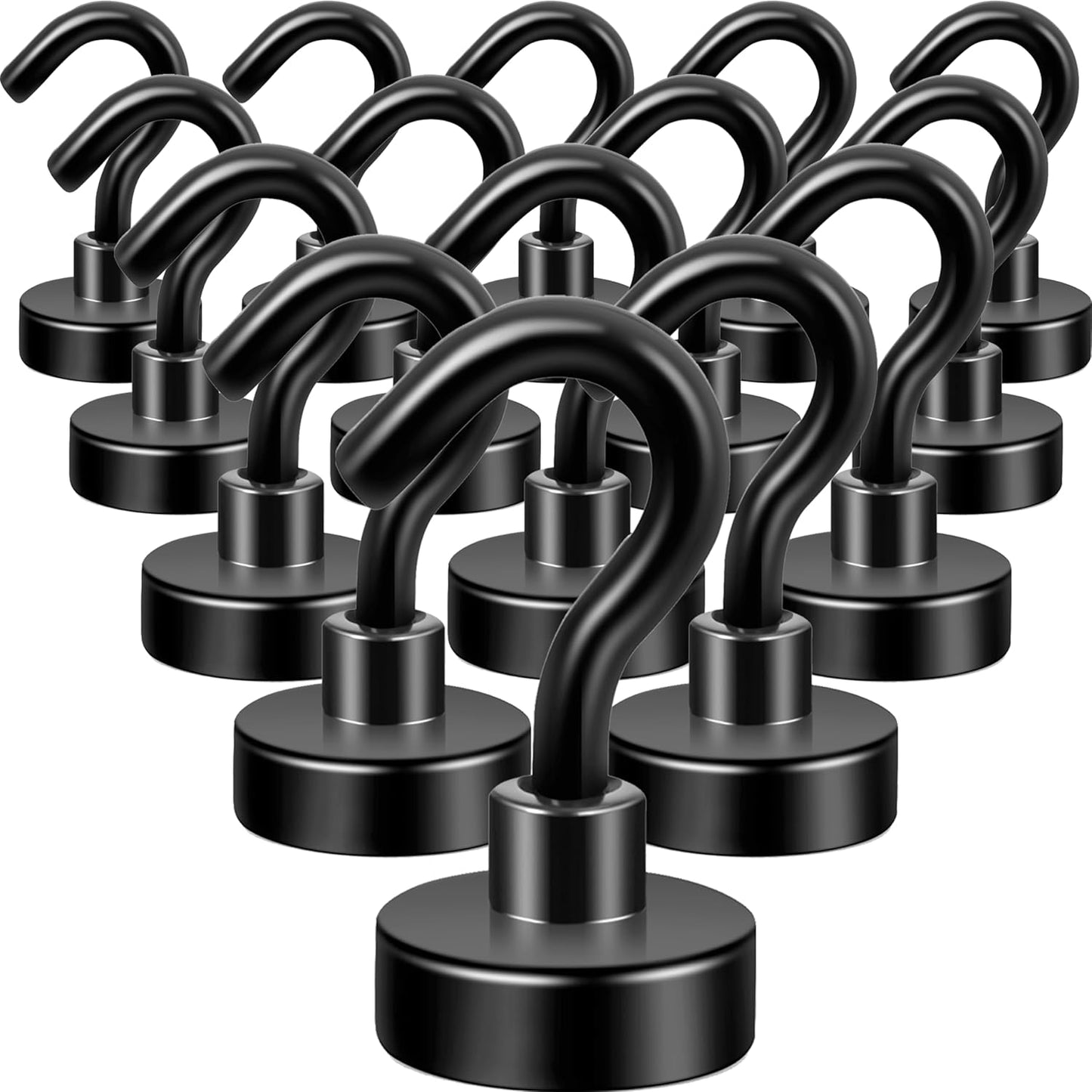 Neosmuk Black Magnetic Hooks,30lb+ Heavy Duty Earth Magnets with Hook for Refrigerator, Extra Strong Cruise Hook for Hanging, Magnetic Hanger for Curtain, Grill (Black, 15 Pack)