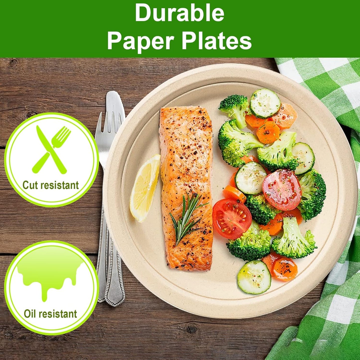 Paper Plates 9 inch, 150 Pack Compostable Paper Plates, Eco Friendly Disposable Plates, Brown Paper Plates Heavy Duty, Sturdy Paper Plates for Everyday, Biodegradable Plates