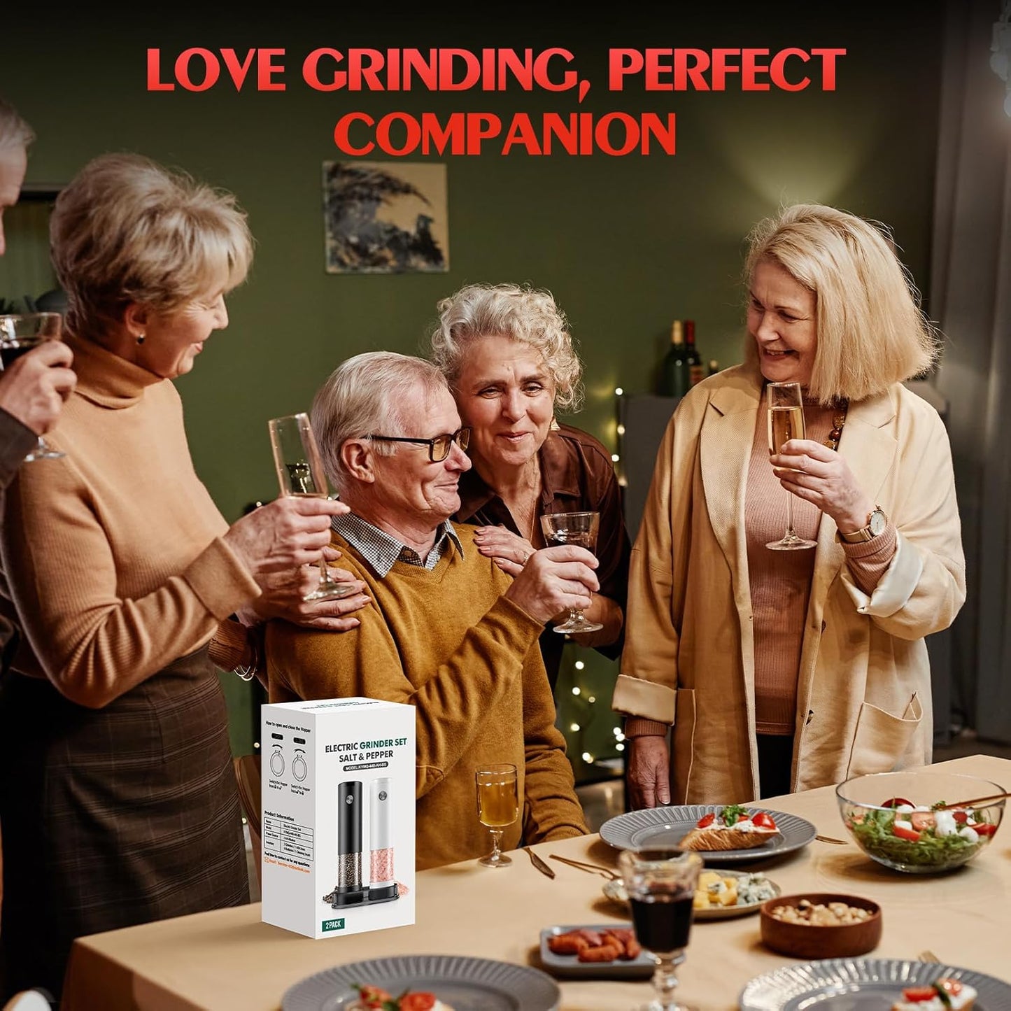 Electric Salt and Pepper Grinder Set Automatic Battery Pepper Mill Shakers Adjustable Coarseness Easy Filling Upgraded Larger Capacity with Led (2 Pack Black/White）