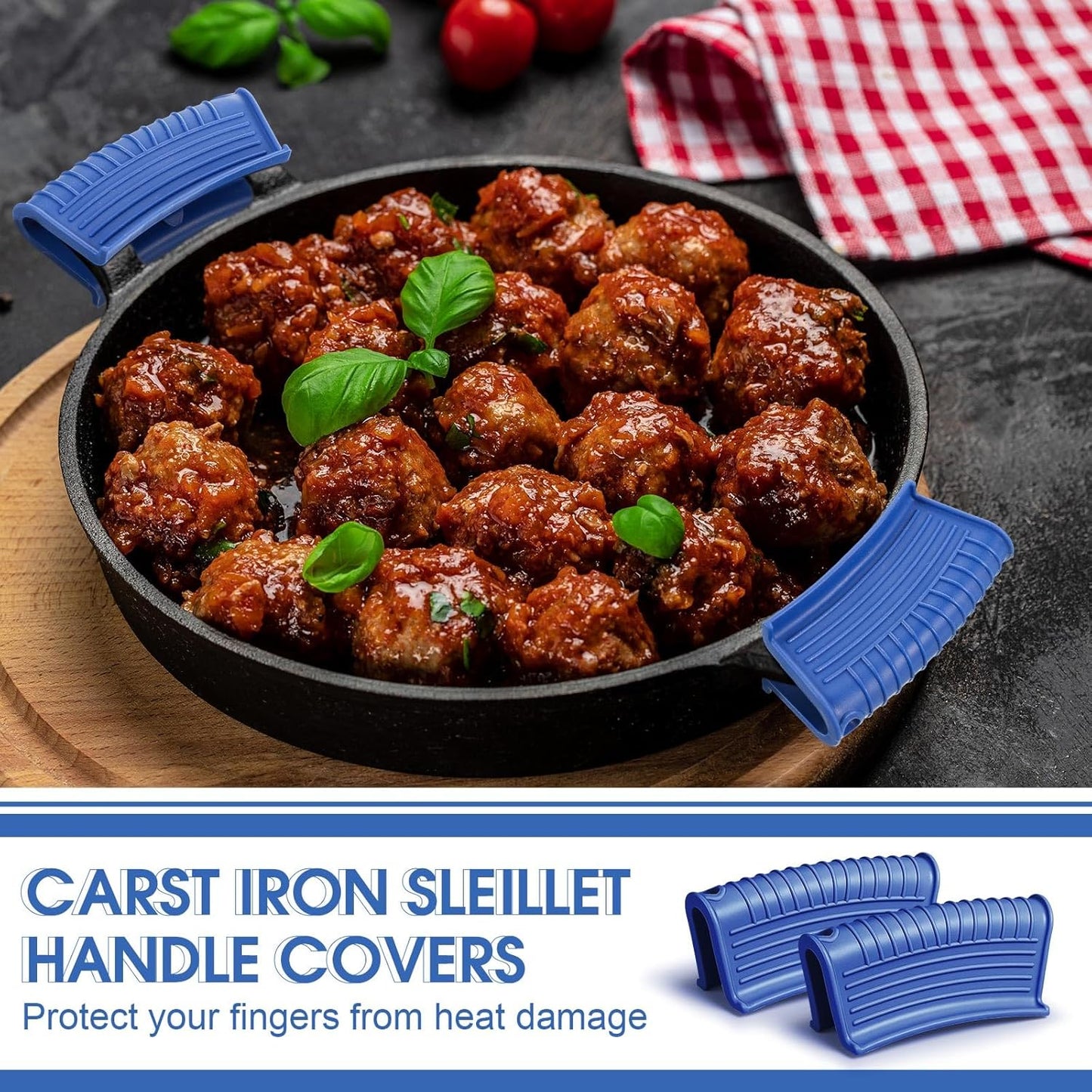 Patelai 4 Pcs Silicone Assist Hot Pan Handle Holder Pot Handle Covers for Cast Iron Skillets Holder Sleeve Nonslip Heat Resistant Pan Cover for Enameled Griddles Casserole Frying Cookware(Blue)