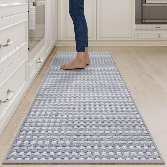 Long Kitchen Runner Rugs Kitchen Mat Non Slip Washable, Super Absorbent Soft Chenille Braided Kitchen Mats for Floor, Rubber Backing Kitchen Floor Sink Standing Mat, Easy Clean, Gray 24"x71"