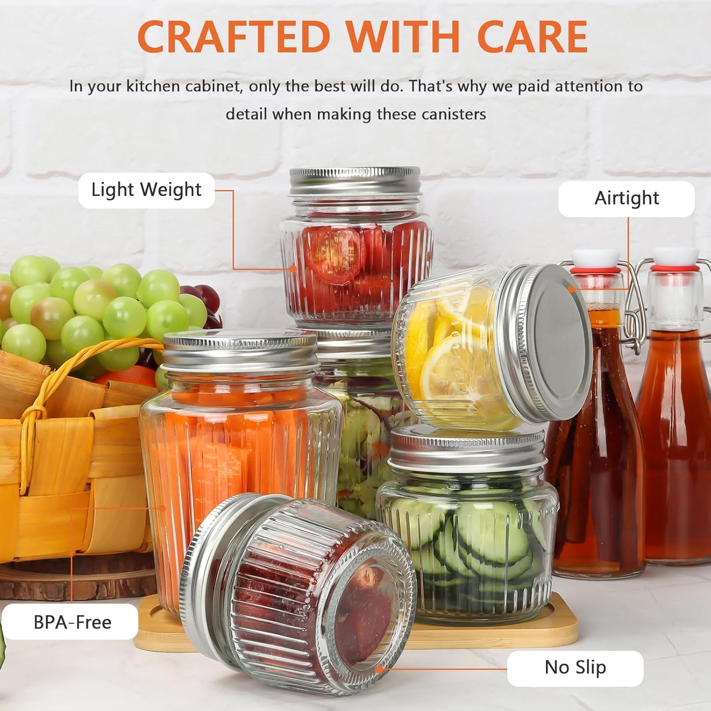 Cehomi Glass Mason Jars with Lids - 8 oz Vintage Canning Jars, Pickling Jars for Jelly, Jam, Honey, Pickles, Spice, Essential Preserver for Home Storage and Gifting 6 Pack