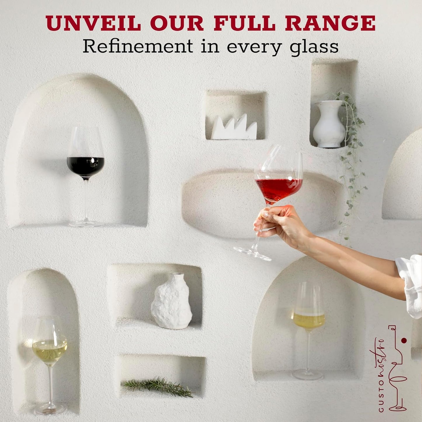 Gusto Nostro Crystal Wine Glasses Set of 4, 22 Oz Long Stem Modern Wine Glasses for White and Red Wine, Dishwasher Safe, Fancy, Elegant, Large and Tall Wine Glass for Wedding Christmas Anniversary