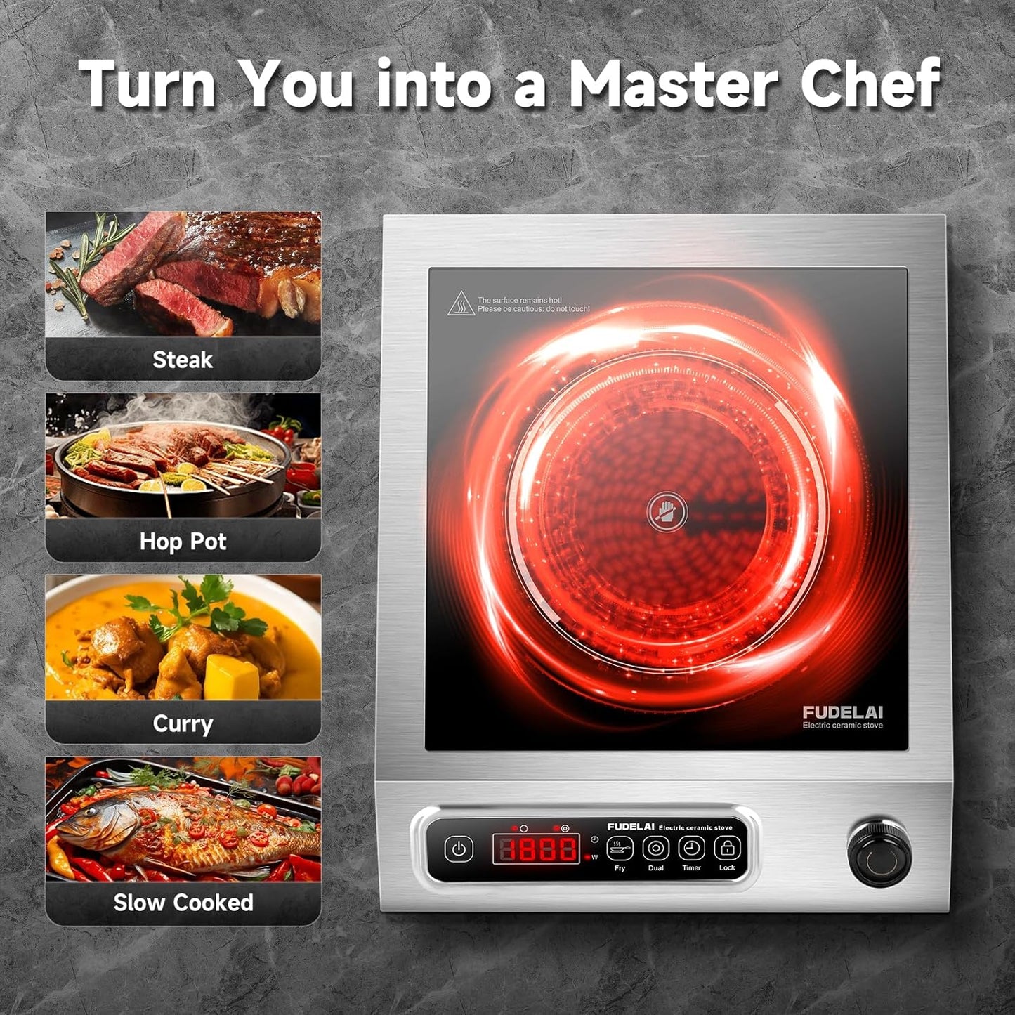 1800W Electric Hot Plate with Infrared Heating & 9 Power Levels - Commercial-Grade Countertop Burner, Ceramic Cooktop with Timer, Child Safety Lock for Home Kitchen, Restaurants