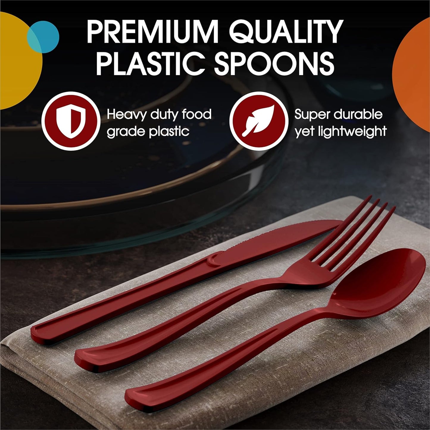 Burgundy Plastic Spoons 200 Pcs Burgundy Spoons Disposable Utensils Heavy Duty Plastic Cutlery Set Disposable Cutlery Sets Flatware Sets Silverware Set Party Supplies & Party Tableware Party Solids