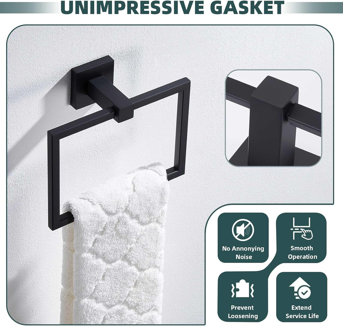 Suyar Matte Black Towel Ring, SUS 304 Stainless Steel Hand Towel Holder for Bathroom Restroom, Wall Mounted