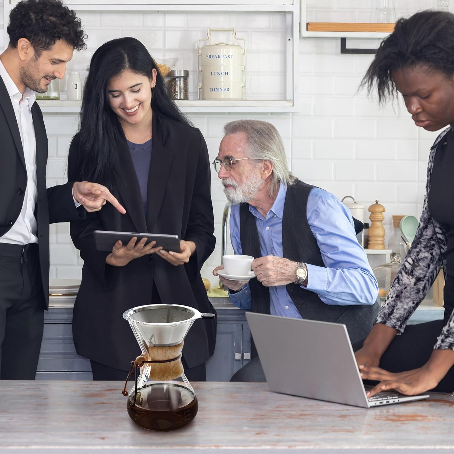 AGOGO Pour Over Coffee Maker Glass - 6/8/10 Cup Barista Kit with 304 Stainless Filter for Home, Office, Camping, Cafes - Easy Clean Coffee Dripper Set (Rag&Brush Included) (10 Cup/34oz)