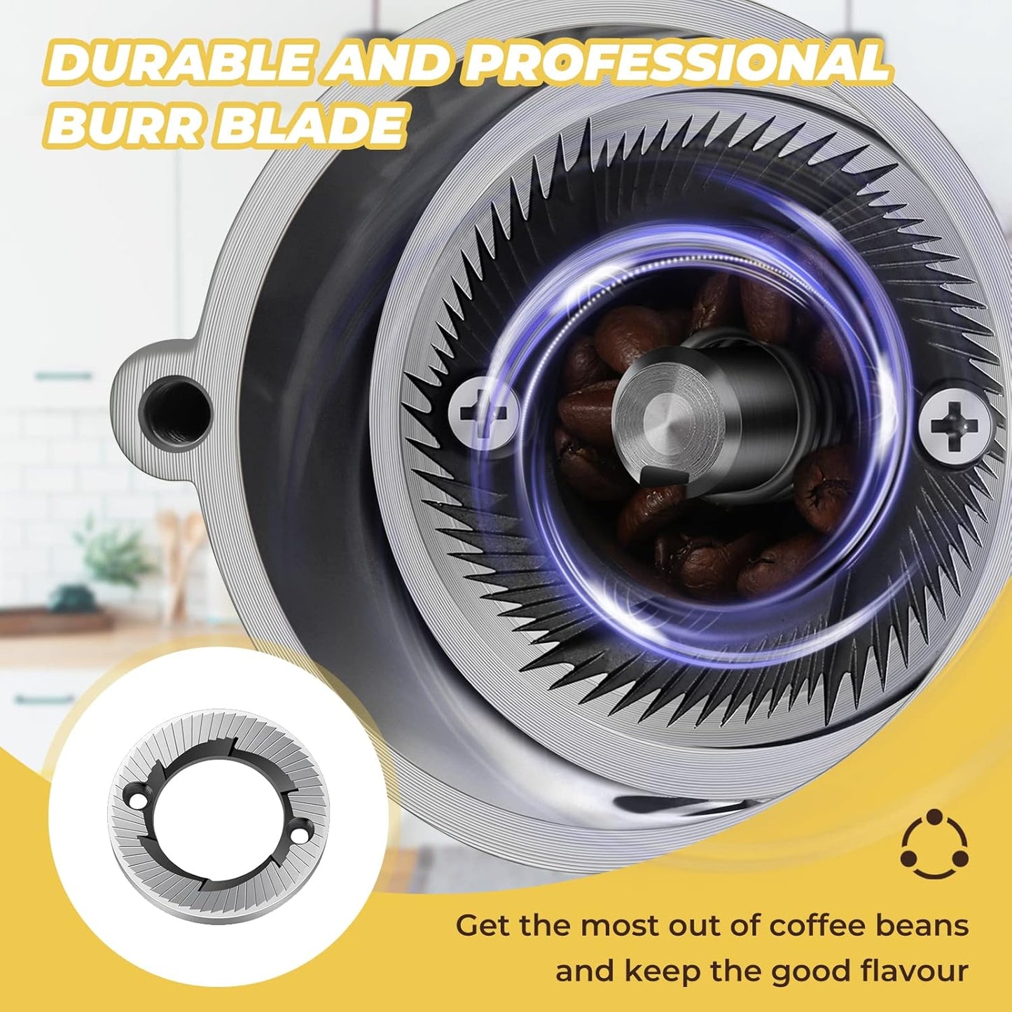 Burr Coffee Grinder - Electric Espresso Grinder for Home & Commercial Use, Silent, Adjustable Grind, With Hopper, Brush, Spoon, Red