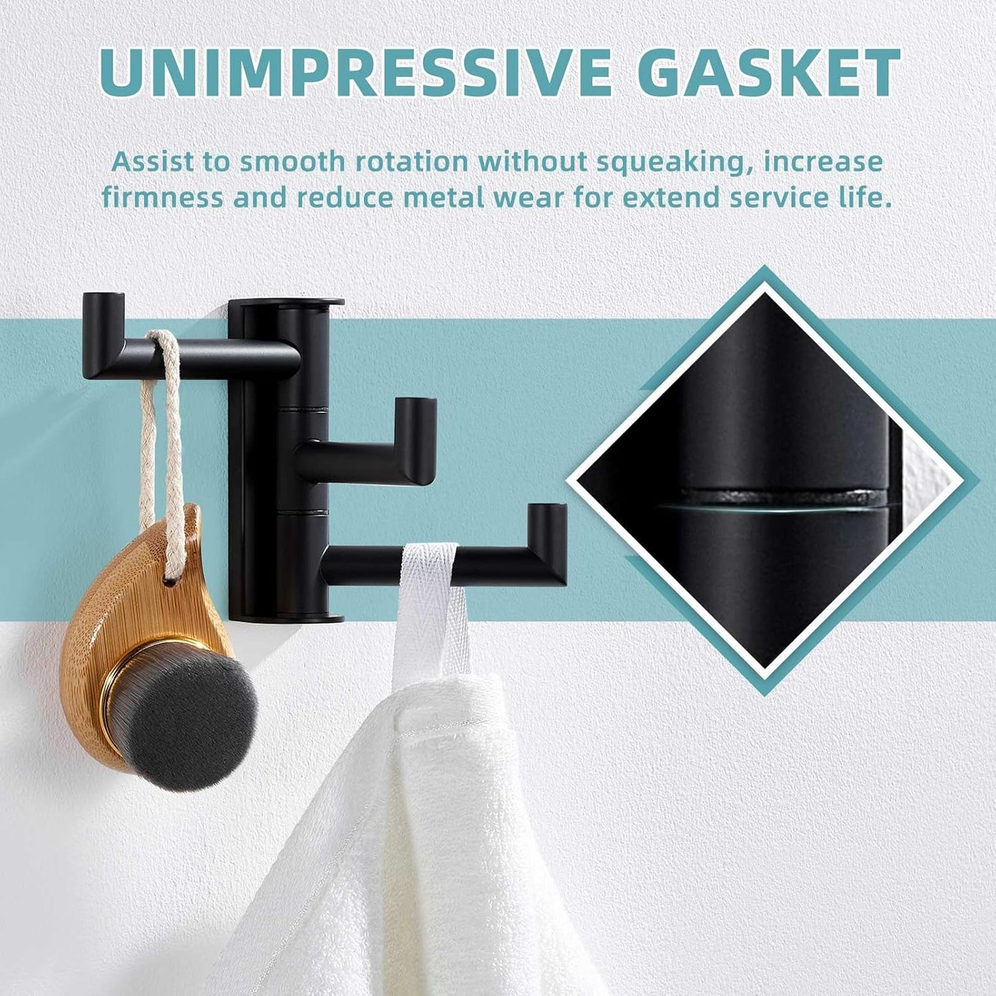 Suyar Swivel Towel Hook 3 Arms, SUS 304 Stainless Steel Coat Robe Holder, Foldable Wall Hook, Matte Black