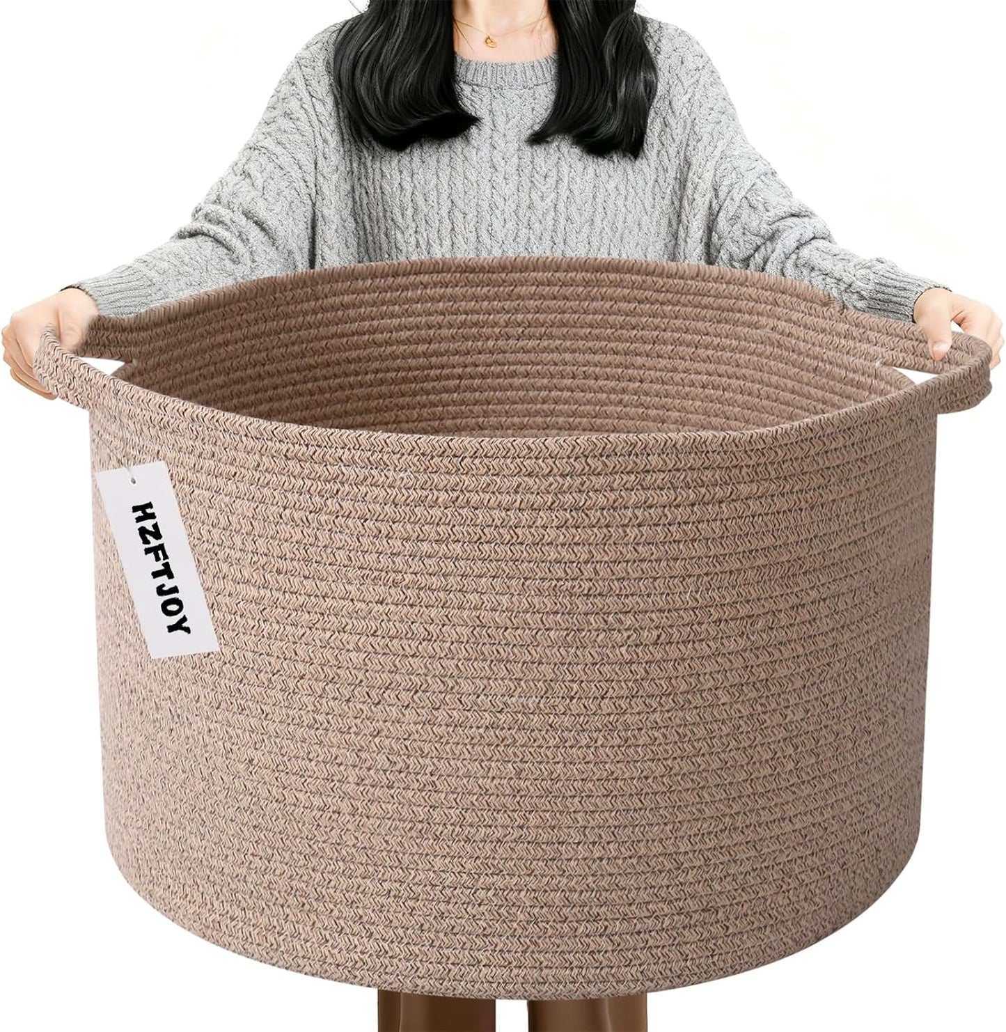 Large Blanket Basket for Organizing,115L Closet Organizers and Storage Bins Box for Shelves Woven Rope Storage Baskets,Living Room,Bedroom,Dorm,Laundry room (Brown)