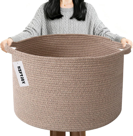 Large Blanket Basket for Organizing,65L Closet Organizers and Storage Bins Box for Shelves Woven Rope Storage Baskets,Living Room,Bedroom,Dorm,Laundry room (Brown)