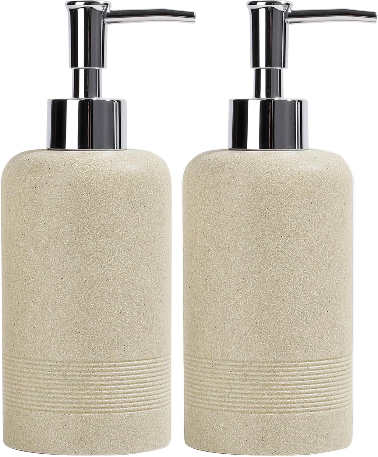 2pcs/Set Hand Soap Dispenser Sets - 10.8oz Refillable Resin Liquid Soap Dispensers with Rust-Proof Pump for Bathroom Countertop or Kitchen, Beige