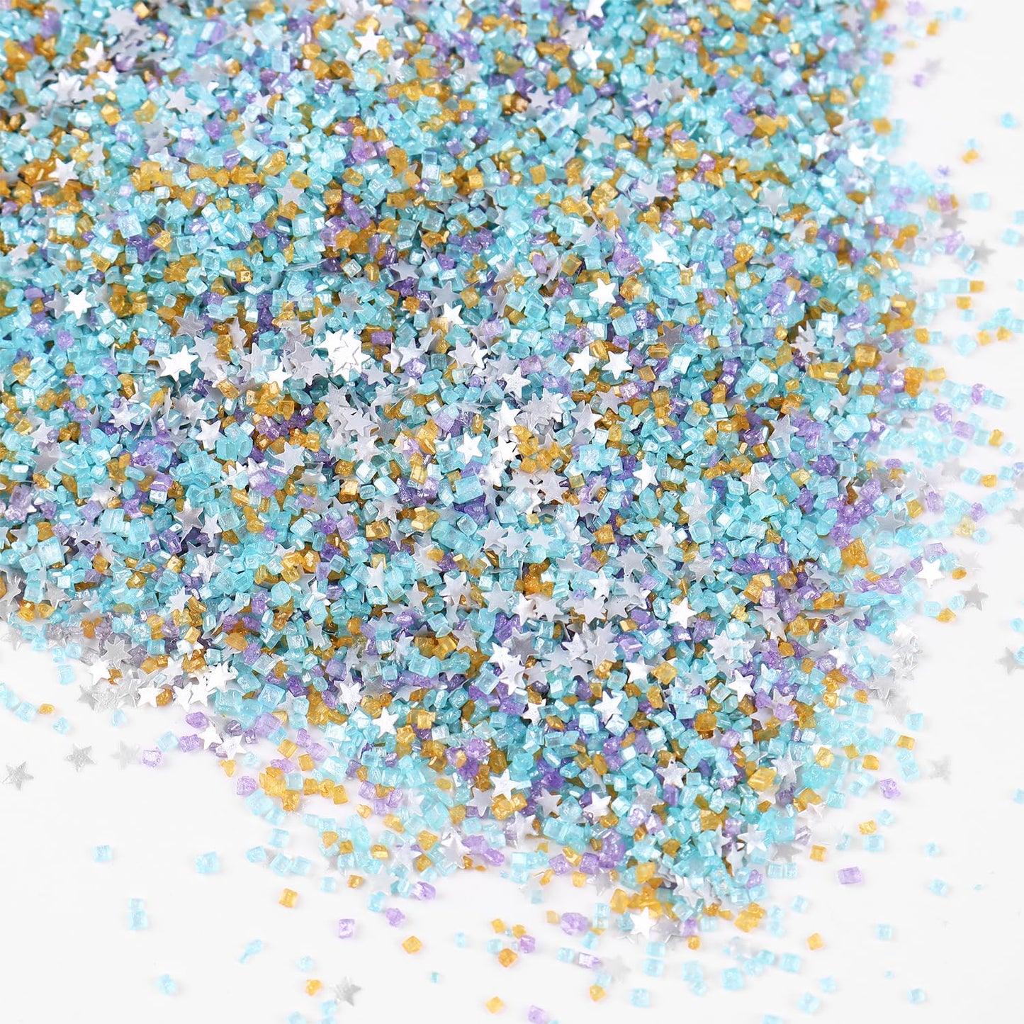 Sanding Sugar Edible Silver Glitter Stars Mix, Edible Blue&Purple Sugar Sprinkles for Cake Decorating, Sparkling Edible Sanding Sugar for Cupcake Toppers Cookie Decorations For Wedding Party Celebrations 3.5oz (BLue)