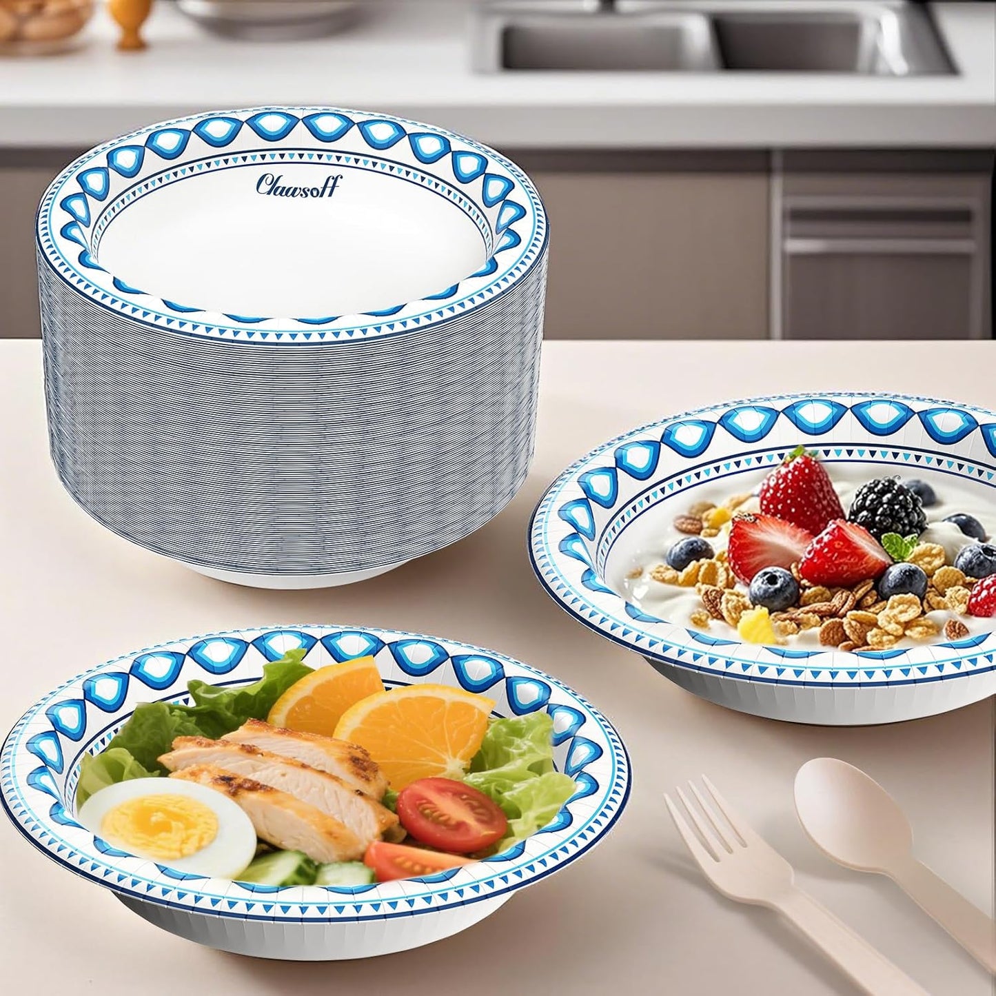 20 oz 180 Pack Paper Bowls Bulk, Soak Proof Heavy Duty Paper Bowls, Cut Proof Small Soup Bowl, Disposable Bowl for Party, Birthday and Picnic