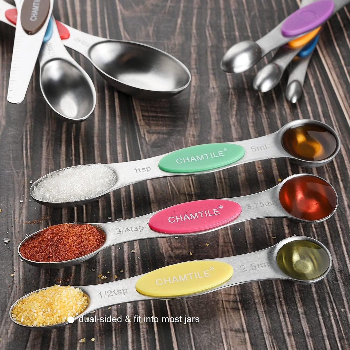 Magnetic Measuring Spoons Set Stainless Steel Dual Sided Stackable Teaspoon Tablespoon Nesting Measuring Spoon for Measuring Dry and Liquid Ingredients Color