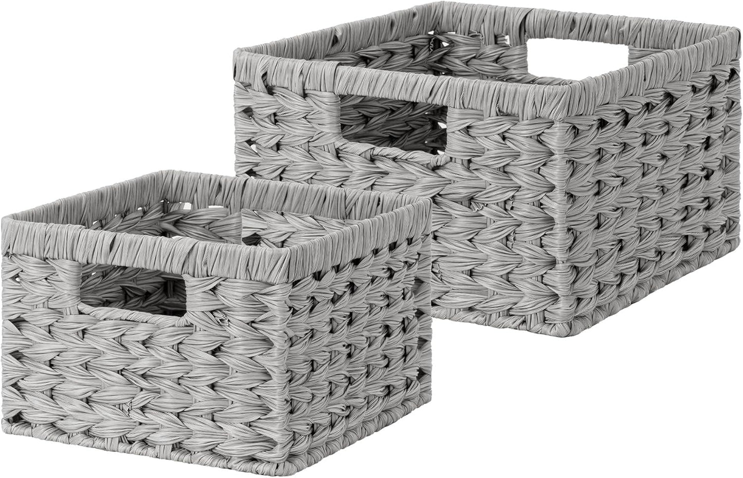 GRANNY SAYS Wicker Baskets for Organizing, Storage Basket for Shelves, Square Shelf Baskets with Handles, Waterproof Woven Basket for Living Room, Baskets for Entryway, Grey