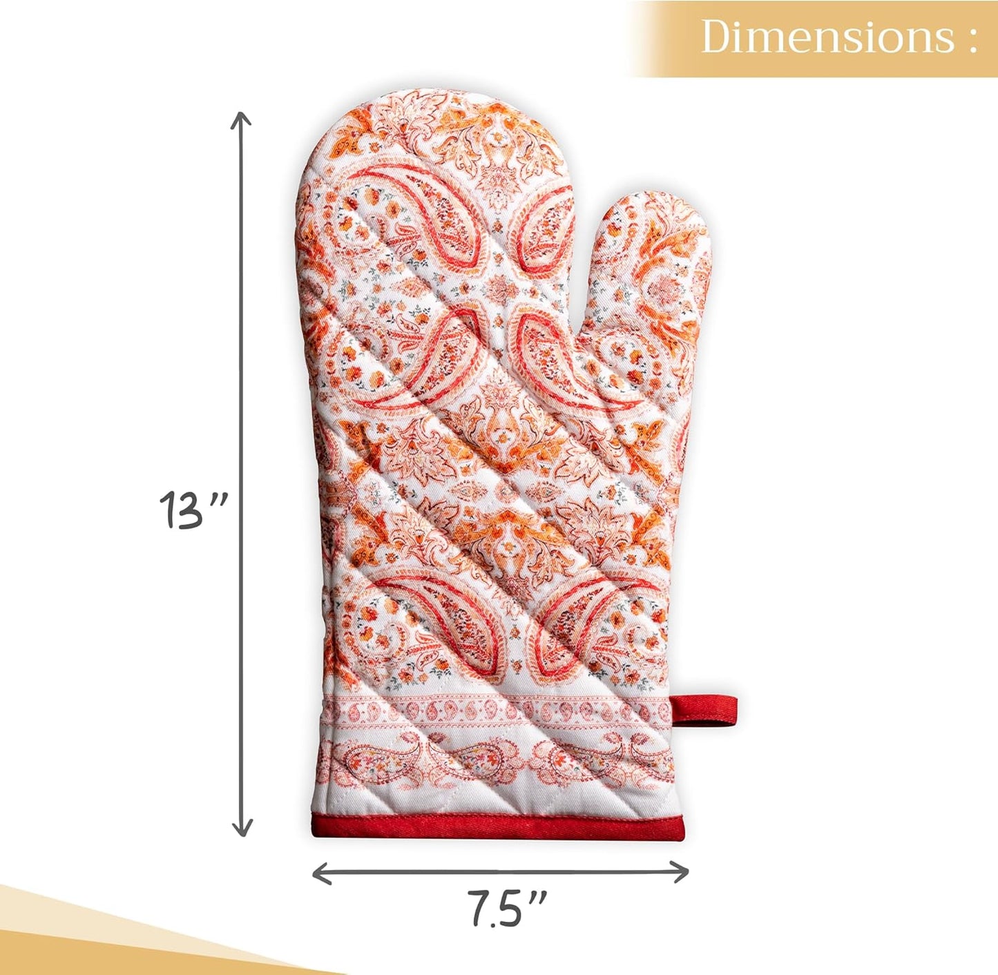 Maison d' Hermine Oven Gloves 100% Cotton Oven Mitt 7" x 13" with Loop Heat Resistant, BBQ, Cooking Gloves, Baking, Grilling, Kitchen, Handling Hot Pans (Pack of 1, Orient)