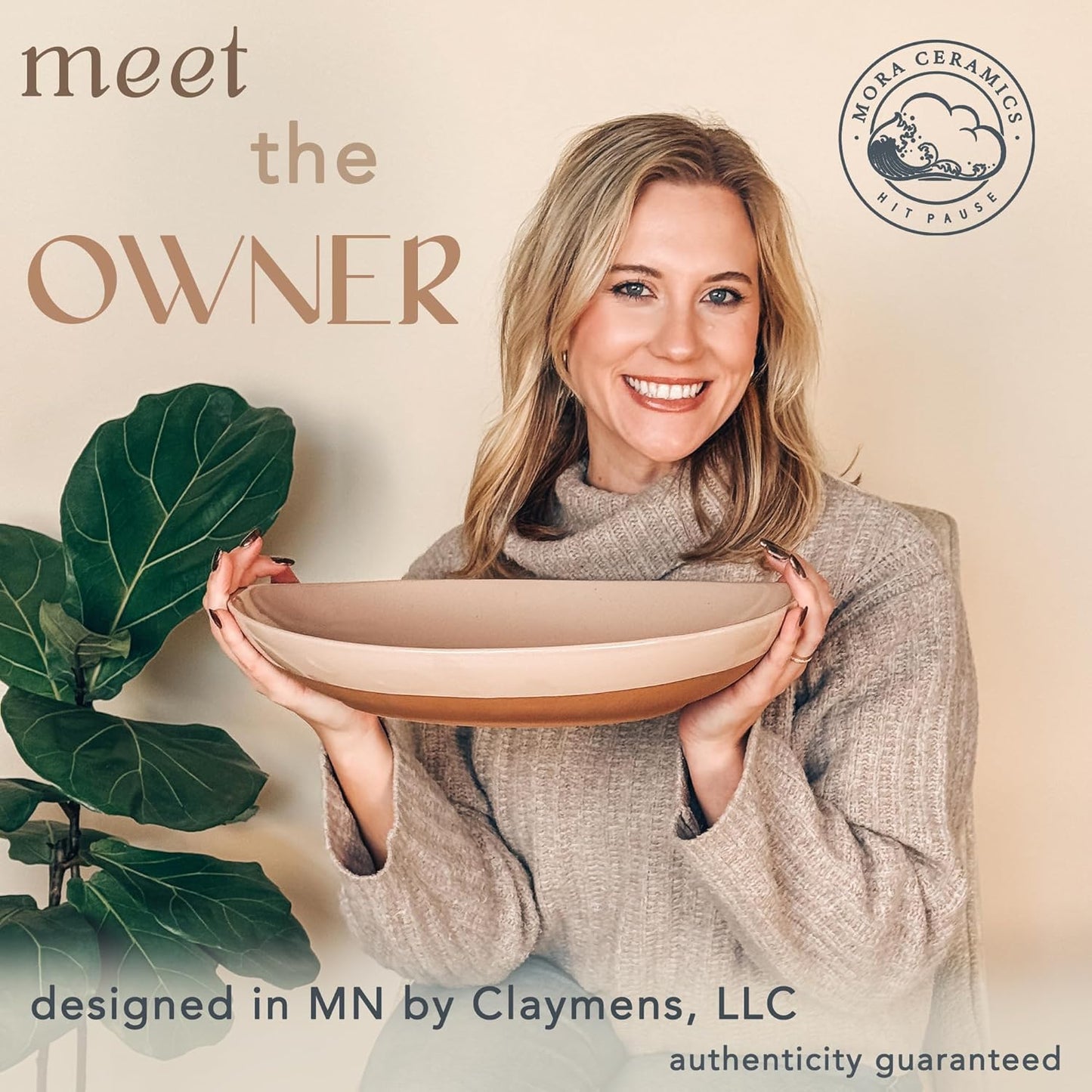 Mora Ceramic Large Serving Bowls- Set of 2 Oval Platters for Entertaining. Modern Kitchen Dishes for Dinner, Fruit, Salad, Turkey, etc. Oven, Dishwasher Safe, 110/80 oz, 16" / 14.6" - Neutrals