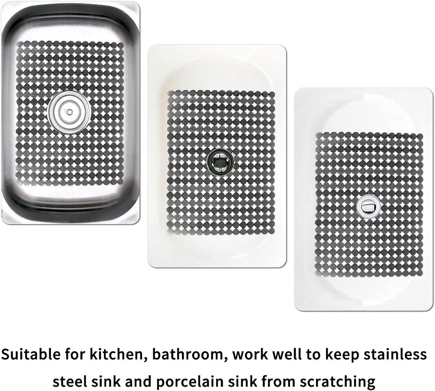 Qulable 2Pack Kitchen Sink Mat for Stainless Steel/Ceramic Sinks, PVC Eco-friendly Protectors for Bottom of Kitchen Sink, Adjustable, Fast Draining, Dots Design, 11.8x15.7 (Black Translucent)