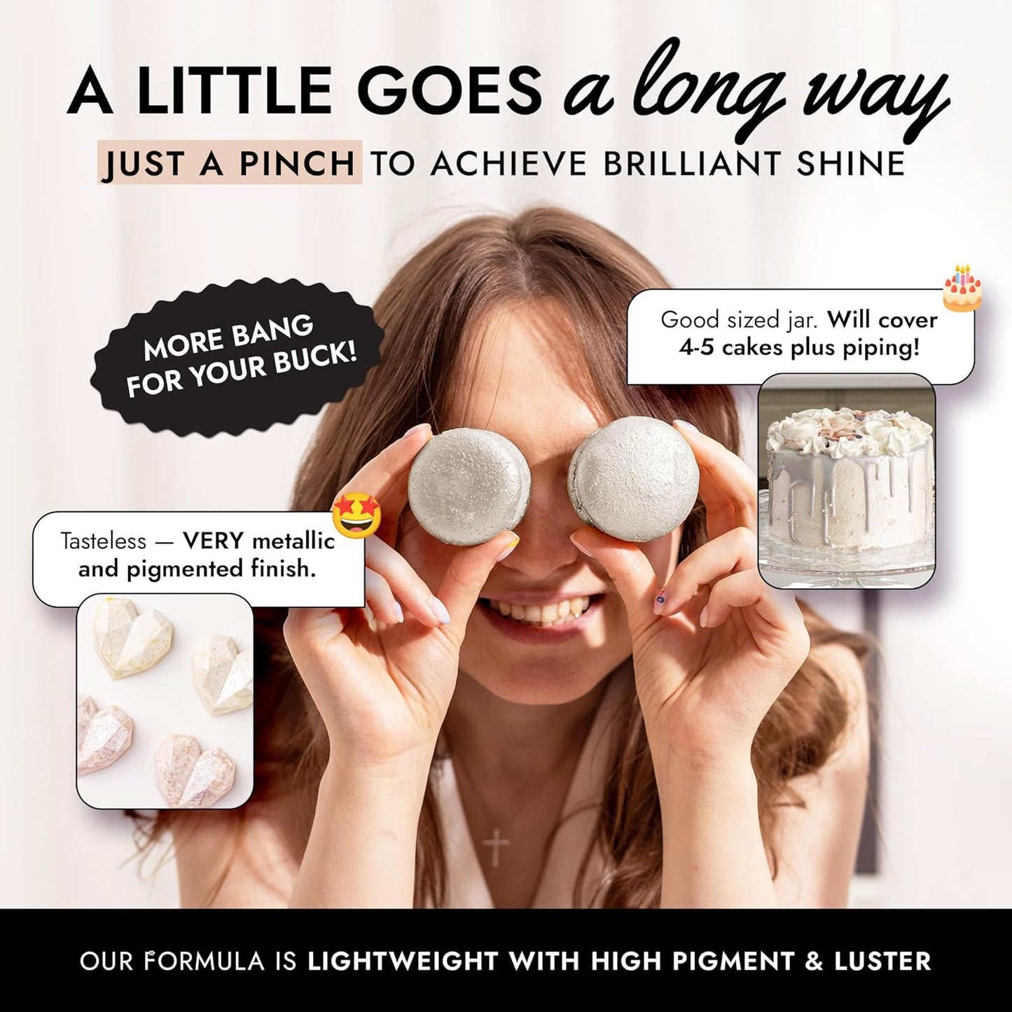 MONÉGASQUE White Edible Glitter for Drinks 7g – Halloween Edible Glitter for Cakes & Cocktails - White Luster Dust for Cocktail, Cake, Strawberries - Food & Drink Shimmer - Cake Decorations Spray