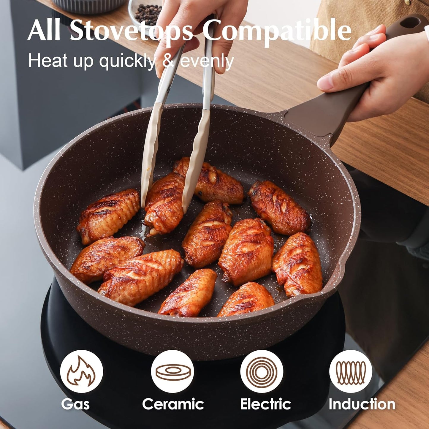 SENSARTE Nonstick Cookware Set 13-Piece, Healthy Pots and Pans Set Kitchen Cooking Set with Stay-Cool Handles, Silicone Utensils and Pot Protectors, PFOA Free