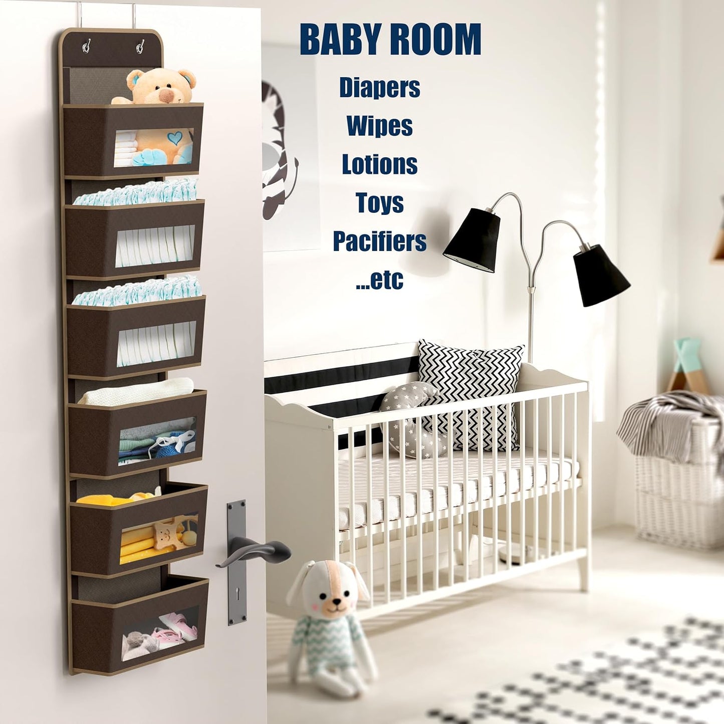 Simple Houseware 6 Clear Window Pocket Over Closet Door Storage Hanging Organizer for Bedroom, Bathroom, Pantry, Brown