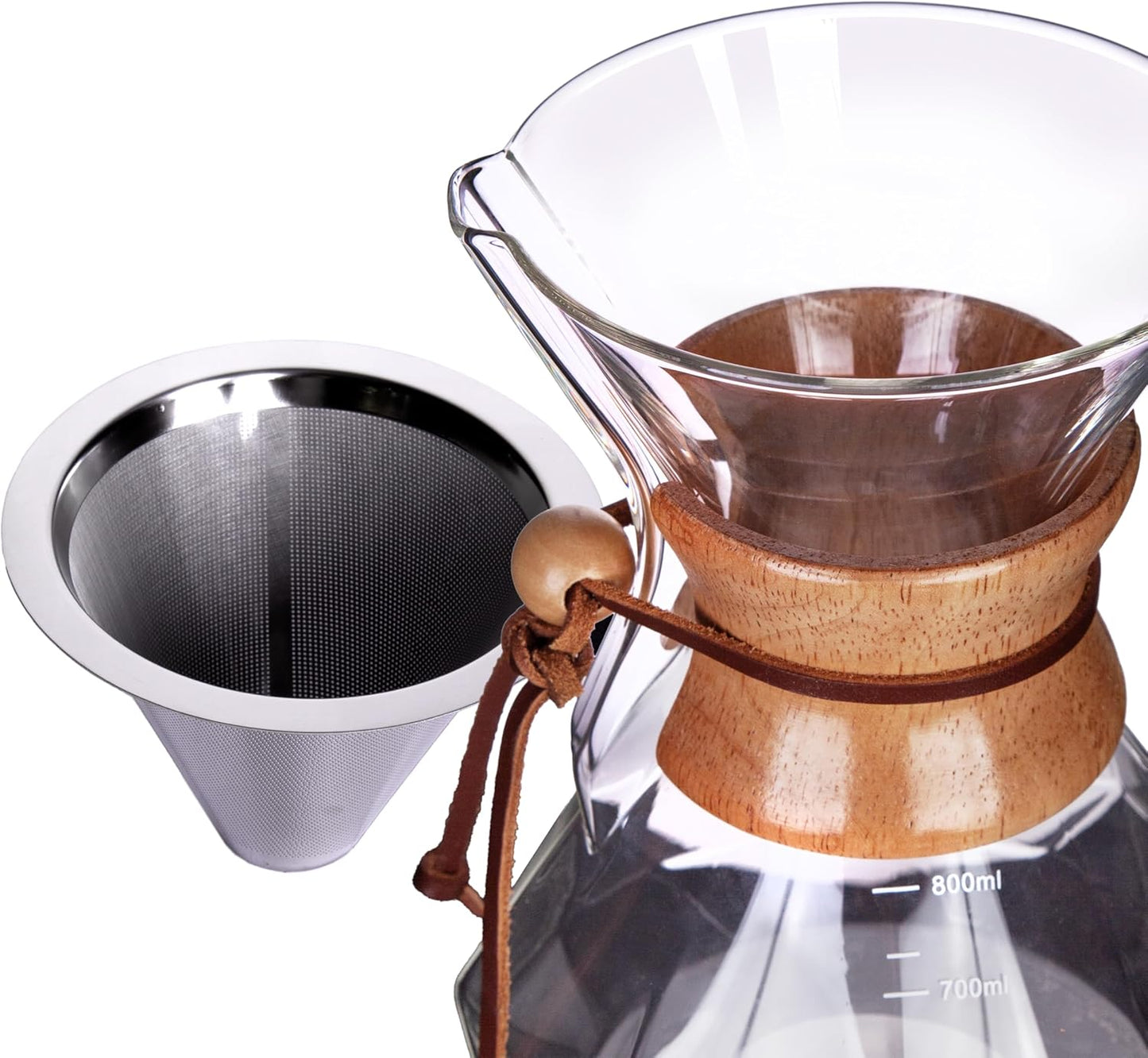 AGOGO Pour Over Coffee Maker Glass - 6/8/10 Cup Barista Kit with 304 Stainless Filter for Home, Office, Camping, Cafes - Easy Clean Coffee Dripper Set (Rag&Brush Included) (8 Cup/28 oz-Diamond Shape)