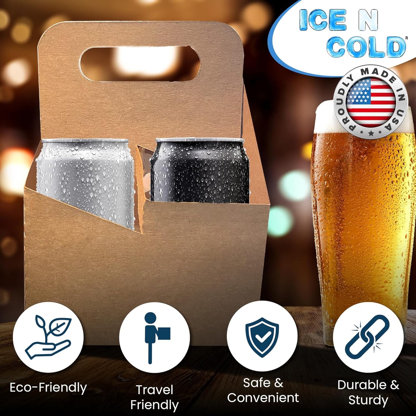 4 Cup Drink Carrier with Handle | Kraft Paperboard Holder Disposable for Hot or Cold Drinks Food Delivery Services, Uber Eats, Door Dash (25)