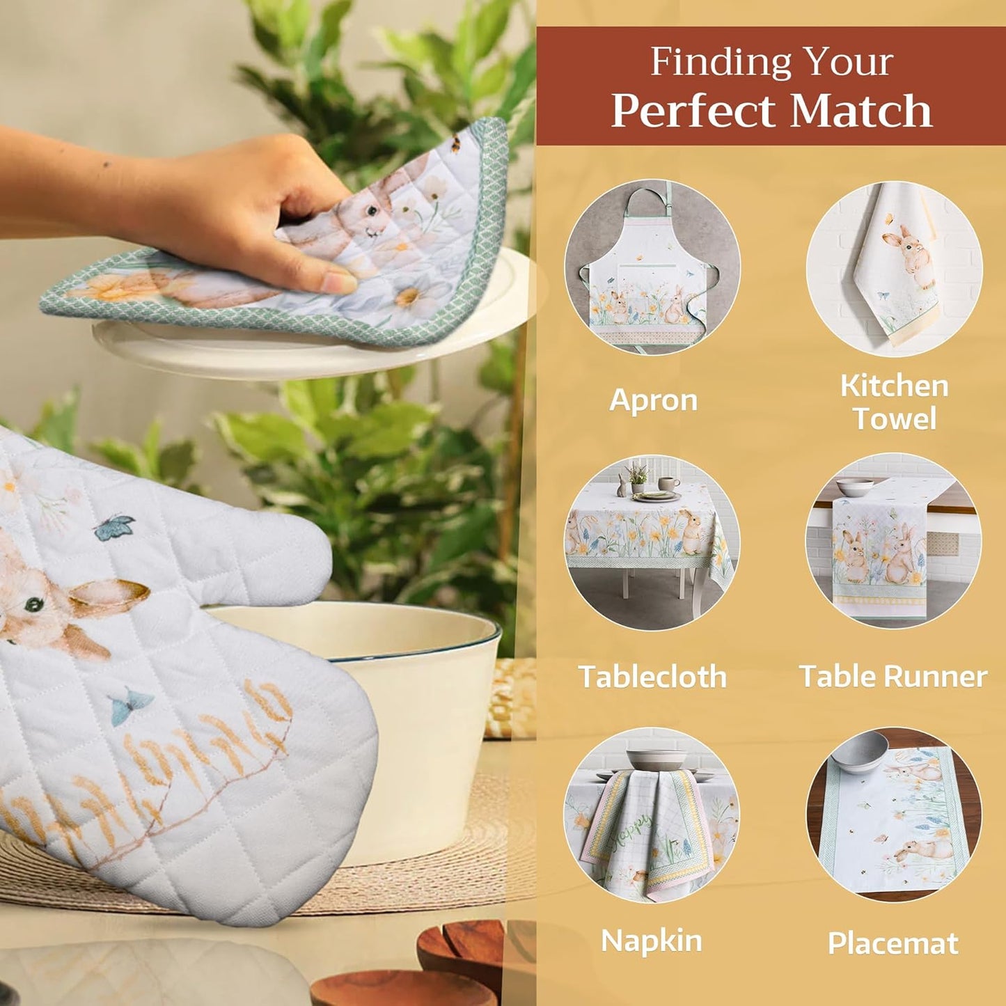 Maison d' Hermine Oven Gloves 100% Cotton Oven Mitt 7" x 13" with Loop Heat Resistant, BBQ, Cooking Gloves, Baking, Grilling, Kitchen, Handling Hot Pans Spring/Summer (Pack of 1, Easter Dew)