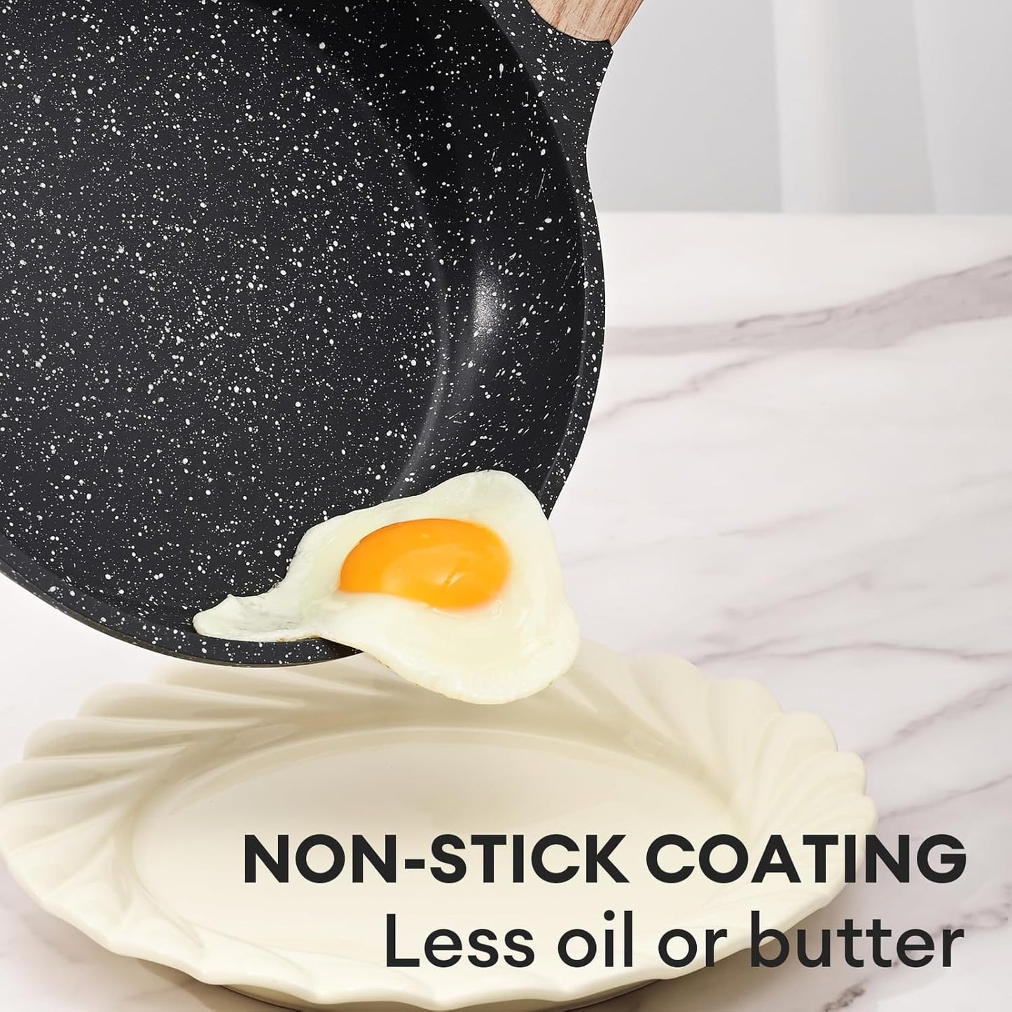 JEETEE 10 Inch Nonstick Frying Pan, Stone Coating Cookware, Nonstick Omelette Pan with Heat-Resistant Handle, Induction Skillet for Eggs (Grey)