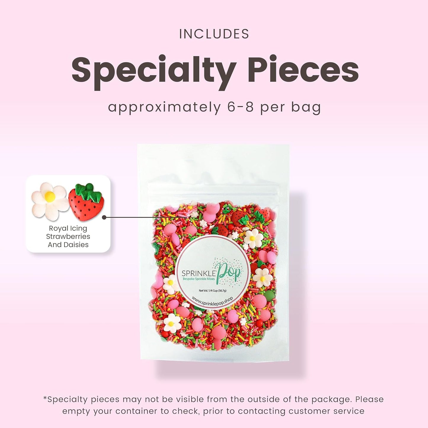 Sprinkle Pop Strawberry Daisy Sprinkle Mix| Red Lime Green Yellow Pink Sprinkle Mix with ~6 Strawberry & Daisies Royal Icing| Festive Sprinkles Made in USA for Decorating Cake Cupcakes Cookies, 2oz