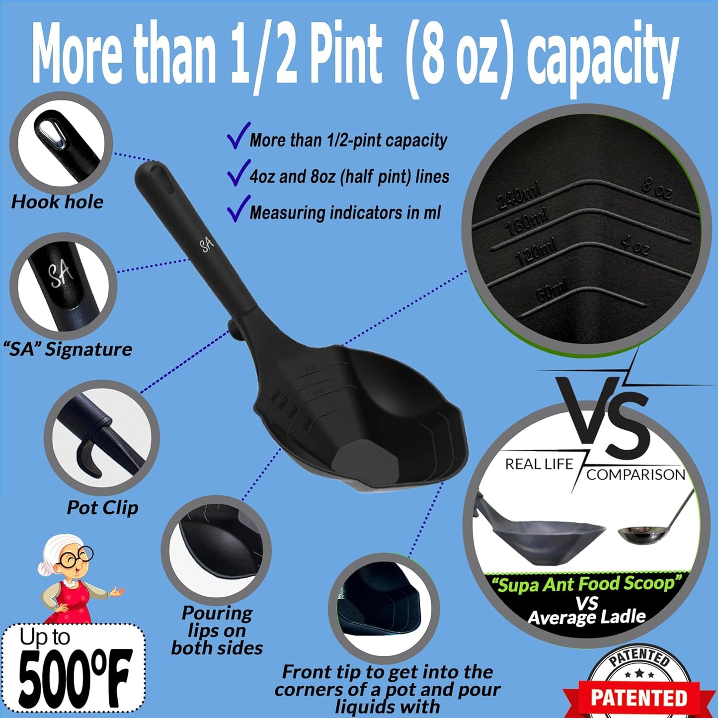 Supa Ant Black Canning Supplies Starter Kit-10 pc Canner Accessories with Canning Rack for Jars, XL Ladle, Wide Mouth Jar Funnel, Jar Lifter & Wrench, Bubble Popper/Measurer, Lid Lifter,Kitchen Tongs