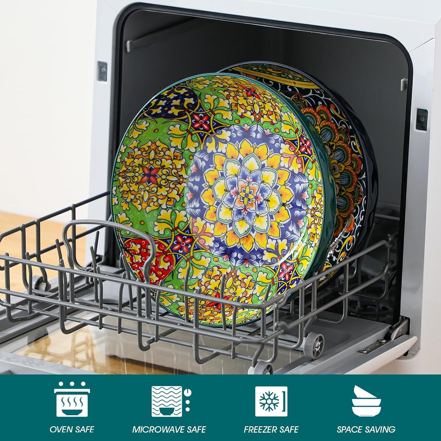 vancasso Large Serving Bowls, 78 Oz Extra Large Salad Bowls Set of 2, Bohemian Decorative Bowls for Salad, Fruit, Pasta and Dinner, Serving Dishes Set for Party, Dishwasher & Microwave Safe－Green