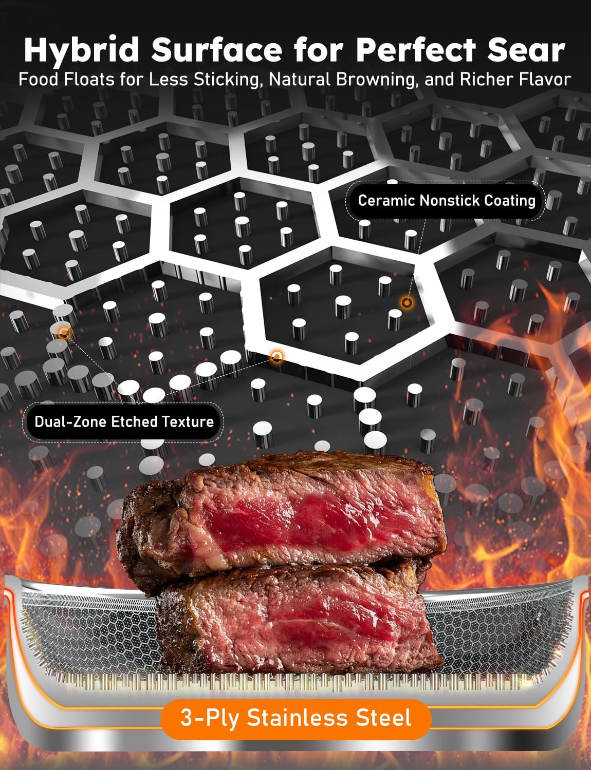 Pro DUXANO 12PC Hybrid 3-Ply Stainless Steel Skillet&Nonstick Pots and Pans Set, High Heat Sear&Fry, 2-Layer Ceramic Induction Cookware, 9H Scratch-Resistant&Anti-Warp,PFAS Free,All Cooktop/Dishwasher