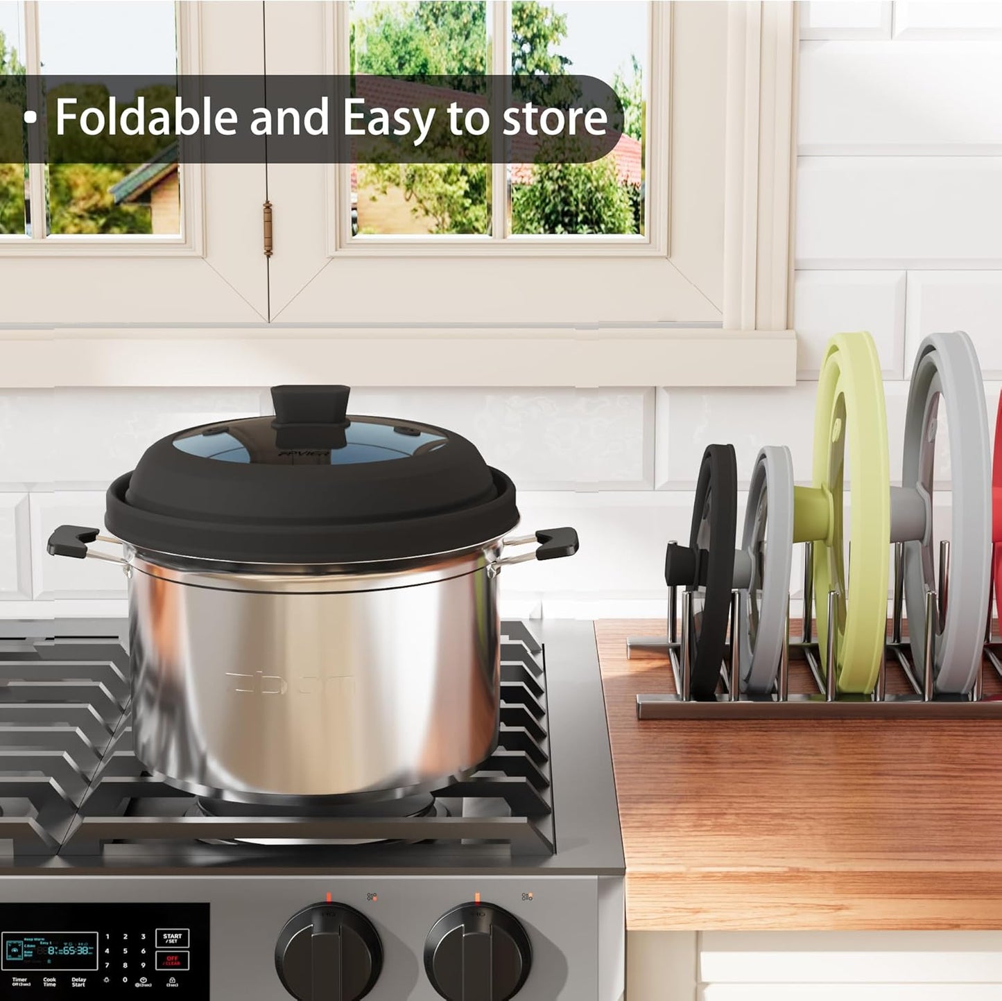 Microwave Splatter Cover, Collapsible Silicone Microwave Plate Cover with Glass for Food, Splatter Guard Lid 10.8 inch Black