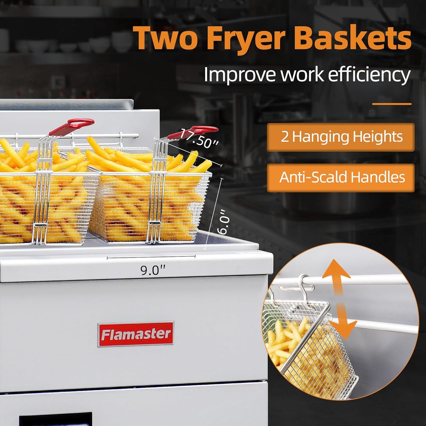 Commercial Open Pot Fryer with 2 Baskets, 122000 BTU 50-60 Lbs Oil Capacity Liquefied Fryer (Propane), Only Commercial Use Deep Fryer for Restaurants, Food Trucks-Floor Standing